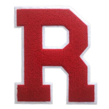 Imagem de 1 peça de patch vermelho de 16,5 cm de ferro em chenille com borda branca – Remendos do alfabeto para roupas, jaquetas, mochilas, chapéus para decoração personalizada, nome personalizado e artesanato
