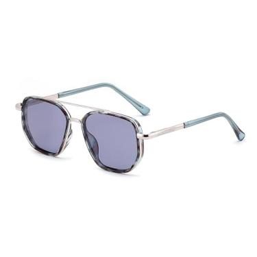 Imagem de FEISEDY Óculos de sol aviador polarizados para homens, armação de metal retrô quadrada com proteção UV 400, lentes TAC B0329, Prata azul/azul, 56mm