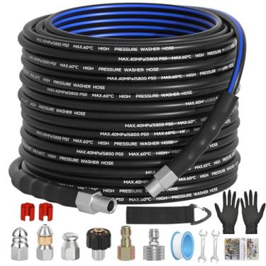 Imagem de VIVIDWASH Kit de jateador de esgoto para lavadora de alta pressão (3 metros), mangueira de limpeza de dreno NPT de 6 mm 5800PSI com 3 bocais de jato de esgoto, pino de corpete de pérola, anel de