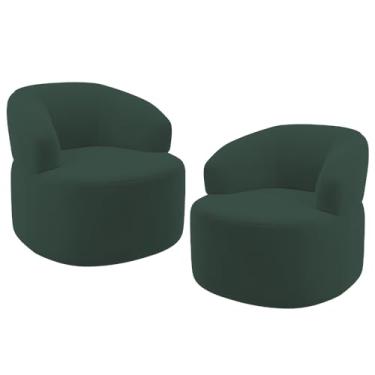 Imagem de Kit 02 Poltronas Giratória Orgânica Para Sala de Estar Living Helena L02 Suede Verde Musgo - Lyam Decor