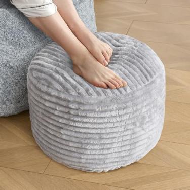 Imagem de SHOUREN Pufe redondo recheado, descanso para os pés de veludo cotelê com enchimento de espuma desfiada, pufe leve e fofo para sala de estar, pufes de chão para sofá, 51 x 43 cm, cinza claro