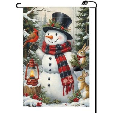 Imagem de Boneco de neve de inverno, bandeira de jardim, 30 x 45 cm, vertical, dupla face, sazonal, Natal, coelho, bandeiras pequenas, decoração externa de casa de fazenda para quintal (apenas bandeira) DJ42