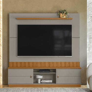 Imagem de Home Florianópolis 1,75m TVs 70`` Painel ripado Nichos e Porta correr - Grigio Fosco/Amendoa