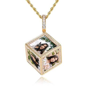 Imagem de QUNTING Colar de imagem com pingente de foto personalizado para homens, corrente de imagem redonda personalizada para mulheres, medalhão, hip hop, joias, faça você mesmo, crachá, chaveiro, bolsa