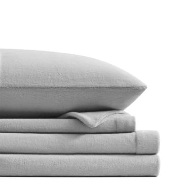 Imagem de Petrichor Jogo de cama king size de lã de flanela cinza – Roupa de cama de pelúcia antiestática ultramacia, 4 peças (1 lençol com elástico, 1 lençol de cima, 2 fronhas)