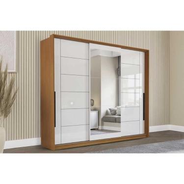 Imagem de Guarda Roupa Casal 3 Portas De Correr (1 C/ Espelho) E 4 Gavetas Lisboa Freijo/branco - Politorno