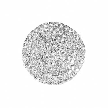 Imagem de Anel aberto grande redondo de zircônia cúbica para mulheres com cristais brilhantes para casamento, compromisso, ajustável, confortável, ajuste confortável, joia delicada para festa de coquetel para