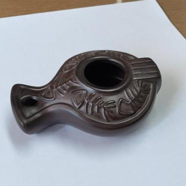 Imagem de Óleo Bíblico Antigo Hebraico Argila Óleo Lâmpada Jesus Antigo Vela Aquecedor Lam (Boca Padrão de Peixe Faz O oide)