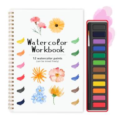 Imagem de Livro de exercícios em aquarela – Livros de exercícios para colorir em água para iniciantes com 12 cores, conjunto de tinta para colorir com pincel (flores amarelas)