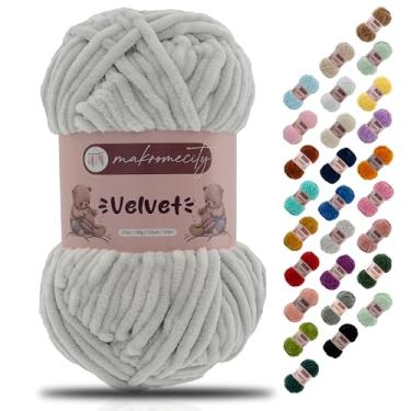 Imagem de Makromecity Fio de veludo 100 g (3,5 oz) / 120 m (132 jardas) fio de chenille premium 100% poliéster, ultra macio, antibolinhas, lavável na máquina, 30 cores para tricô e crochê (cinza claro, 1 novelo