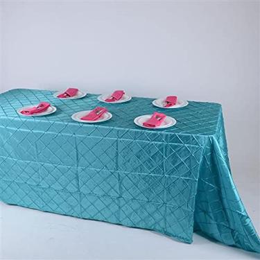 Imagem de Toalha de mesa tafetá Pintuck - 228,6 cm x 335,3 cm | Retangular | Azul piscina | 1 peça