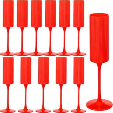 Imagem de Pacote com 12 taças de champanhe, taças de vinho de plástico de 170 g - reutilizáveis, elegantes para recepção de casamento, aniversário, brindes, festas - Taças de Mimosa vintage com haste longa