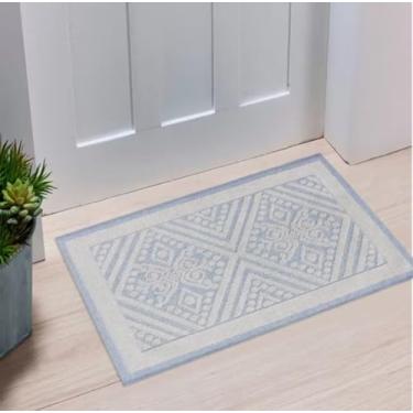 Imagem de Tapete Atoalhado ISTAMBUL, Bege, Cinza Claro, Cinza Escuro, Marrom, com Padrão Geométrico, Lavável na Máquina, 82cm x 52cm (Cinza Claro)