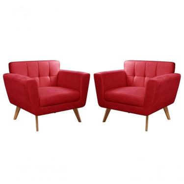 Imagem de Conjunto 2 Poltronas Bruna Confortável Decorativa Moderna - Suede Vermelho 100