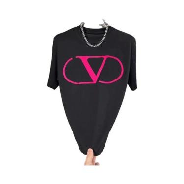 Imagem de Camiseta De Algodão Luxuosa Oversized Y2K, Estampa Casual Neutra, Gola