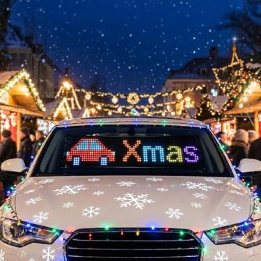 Imagem de Placa de LED para carro de 63 x 20 cm, fileira dupla, luz de olhos de diabo para carros, painel de matriz de LED flexível programável, controle de aplicativo, padrão de mensagem de graffiti de texto