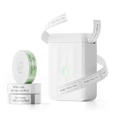 Imagem de NIIMBOT Mini máquina de etiquetar D110 versão atualizada com 3 fitas, impressora térmica Bluetooth portátil, etiquetadora de adesivos com vários modelos para escritório, casa, cozinha, escola, branca