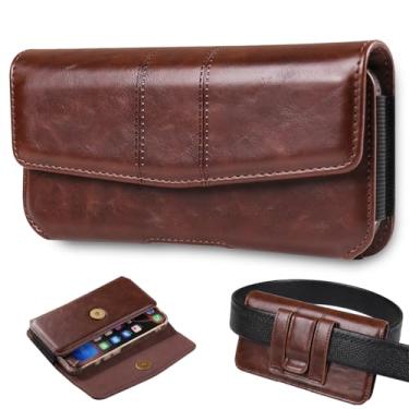 Imagem de INGIDO Coldre para celular compatível com iPhone 16/15/14/13/12 Pro Max e Plus, Galaxy S25/S24/S23/S22/S21/S20 Plus e FE, bolsa de telefone de couro com clipe de cinto de metal, L-Coffee