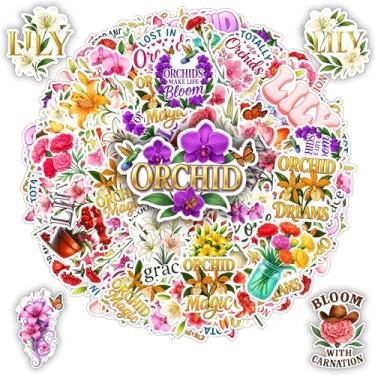 Imagem de BETANAS Pacote de adesivos de cravo de lírio de orquídea com 109 peças, decalques florais de vinil à prova d'água de orquídeas elegantes lírios puros cravos coloridos, presente para crianças