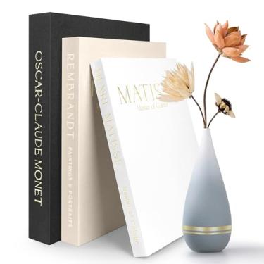 Imagem de Subeauty Livros decorativos para decoração de casa - 3 peças de caixas decorativas de linho para decoração estética de quarto, caixas modernas de armazenamento de livros falsos para mesa de café