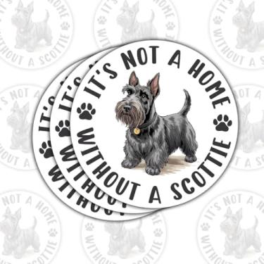 Imagem de Adesivos de vinil com 3 peças It's Not a Home Without a Scottie, lindos adesivos de vinil preto Scottish Terrier para laptop, caderno, garrafa de água, para-choque de carro, presente para mães de cães