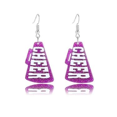 Imagem de Brincos com pingente de torcida com glitter, roxo, design de megafone de líder de torcida, Large, Liga de aço, Sem pedra preciosa