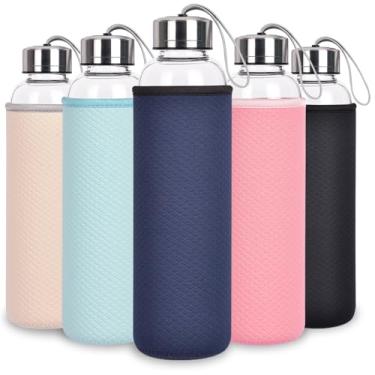 Imagem de Ferexer Garrafas de água de vidro de 946 ml com cordão, garrafas de vidro borossilicato de 1000 ml, à prova de vazamento, livre de BPA, grande capacidade para café, chá, suco, leite, micro-ondas e