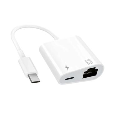 Imagem de Adaptador de rede Ethernet tipo C para RJ45, conector LAN portátil 2 em 1 USB C para RJ45 com porta de carregamento, compatível com dispositivos USB C