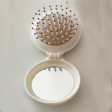 Imagem de Escova de cabelo dobrável para viagem, redonda, portátil, dobrável, com bolso, mini pente compacto, tamanho de viagem, pente de massagem para homens e mulheres - branco