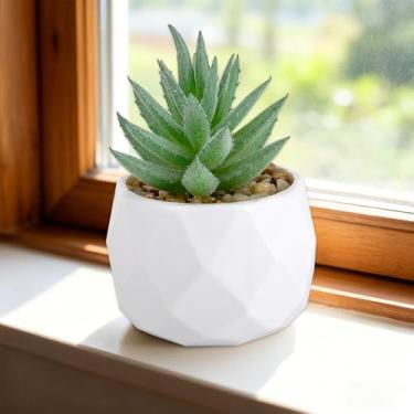 Imagem de Mini suculentas suculentas artificiais verde em vaso geométrico de diamante de Natal pequenas plantas falsas para decoração de casa e vegetação de mesa (verde)
