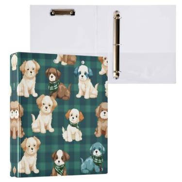 Imagem de Qilmy Organizador de fichário redondo de cachorro fofo estilo francês, fichário de 3 anéis com prancheta (carta A4), fichário fofo para material de escritório escolar 350