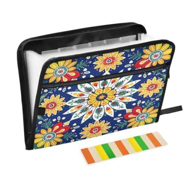 Imagem de Wassud Pasta organizadora de arquivos de papel A4 com estampa mexicana com etiquetas e pasta de arquivos expansível, 13 bolsos