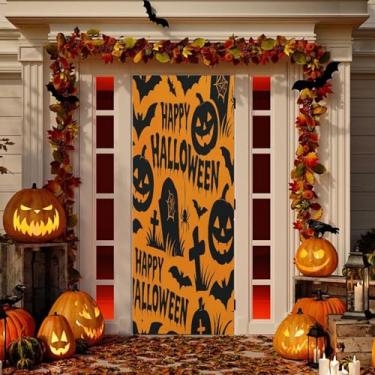Imagem de Wassud Spooky Halloween Pattern Door Cover Decoration Outdoor Indoor Banner Varanda Decoração de casa Grande Decoração de porta da frente 96 x 98 polegadas