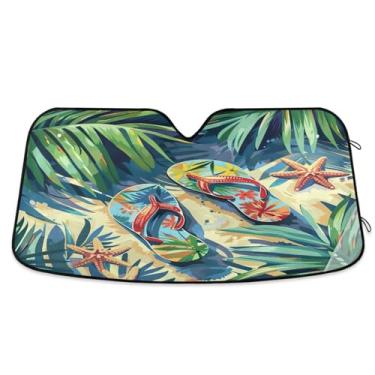 Imagem de Qilmy Chinelos de praia de verão para para-brisa de carro, protetor de viseira dobrável, mantém fresco, bloqueia raios UV e acessórios para proteger carros, SUVs, caminhões-M131