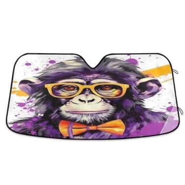 Imagem de Wassud Para-brisa para-sol acessórios de carro dobrável para janela frontal de carro blocos raios UV macaco óculos de sol refletivo 59,7 x 134,6 cm