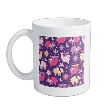 Imagem de Caneca Xícara de Café Porcelana 300ml Com Design de Preguiças Rosa Fofas