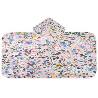 Imagem de Burbuja Toalha de banho com capuz floral vintage para crianças, toalha de praia de pelúcia macia absorvente para meninas e meninos 3-10 anos, 61 x 127 cm