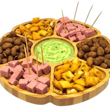 Imagem de Petisqueira Redonda MDF 30cm com 6 Divisórias – Tábua de Aperitivos e Frios, Tábua de Petiscos para Churrasco, Mesa Posta e Receber Visitas – Tabua Aperitivo MDF - LAUZANE SHOP