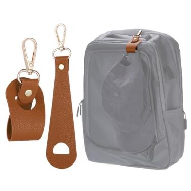Imagem de PATIKIL 2 peças de clipe de chapéu para viagem na bolsa, suporte de clipe mãos livres, pulseira de couro PU para bolsa, mochila e equipamento de caminhada, marrom