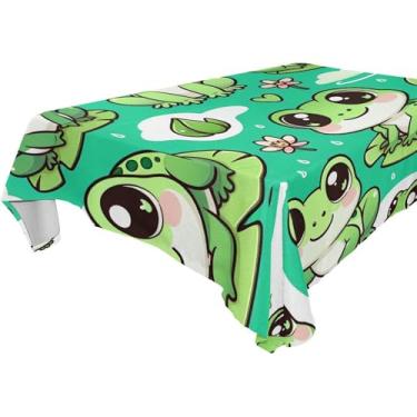 Imagem de Burbuja Toalha de mesa de sapos fofos, toalha de mesa quadrada anti-rugas grossa para decoração de jantar, cozinha, festa, 152 x 152 cm