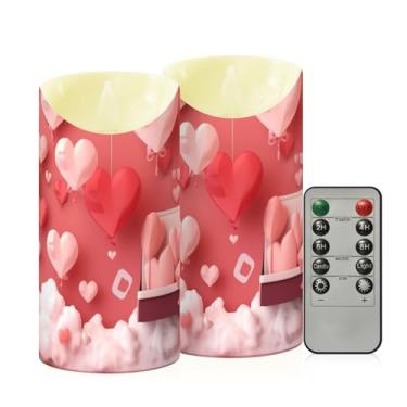 Imagem de Wassud Pacote com 2 balões em forma de coração (3) velas sem chama com controle remoto, velas realistas cintilantes com temporizador, velas decorativas para Natal, casamento, festa, decoração de casa
