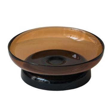 Imagem de Fruteira Fruteira de vidro com pedestal, transparente, decorativa, ideal para servir aperitivos na sala de estar. Decoração de mesa(Brown)