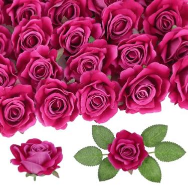 Imagem de IPOPU 25 peças de flores artificiais vermelhas rosas de veludo de toque real rosas falsas com hastes para arranjos florais casa casamento mesa de jantar festa decoração de jardim (rosa vermelha)