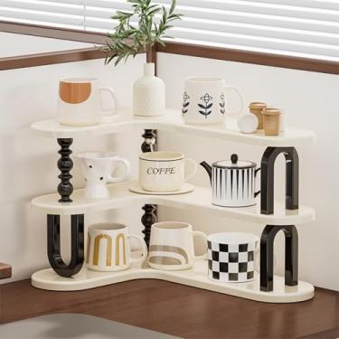 Imagem de OUUTIIOL Organizador de prateleira de canto, organizador de bancada móvel de 3 níveis feito de material ABS, fácil de montar, adequado para cozinhas, banheiros, áreas de café e acima de pias (branco)