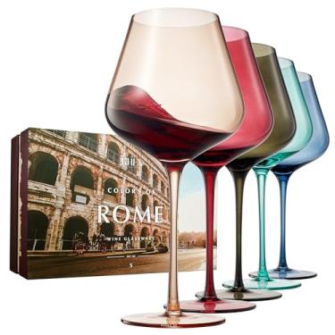 Imagem de Conjunto de taças de vinho coloridas Cidade de Roma, Itália, copos de 590 ml | Conjunto de 5 | Viajante, Explorador, Presente Italiano - Utensílios de bebida de celebrações especiais para vinho tinto