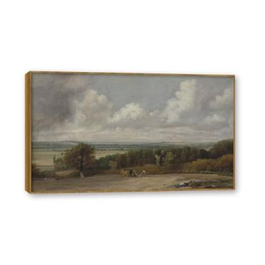 Imagem de Moldura de teca. Arte em tela romantismo estilo polícia, cena agrícola, pintura de paisagem inglesa emoldurada, decoração de parede elegante para sala de estar escritório. 40 x 68 cm - 15,7 x 26,8 pol