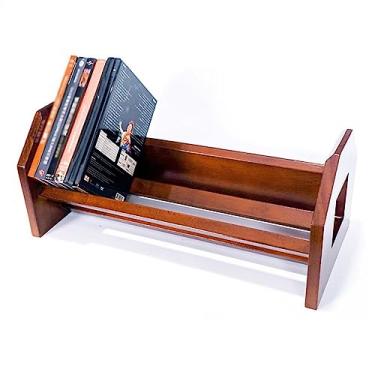 Imagem de Suporte para armazenamento de CDs Suporte de armazenamento registro vinil, suporte exibição cd mesa, rack loja álbum música madeira pinho vintage, comporta até 50 álbuns ou cds(Black Walnut)