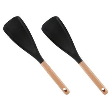 Imagem de Colher de cozinha, 2 peças de espátula de silicone resistente ao calor com cabo de madeira e orifício para pendurar para misturar assar