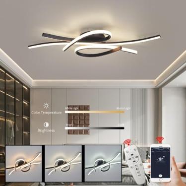 Imagem de Luminária de teto LED moderna, 40W 2600 lúmens, lustre de teto de montagem embutida, lâmpada de teto para cozinha, quarto, estudo, sala de estar, escritório, sala de jantar, controle remoto (preto
