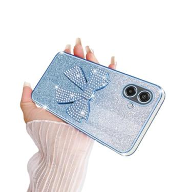 Imagem de TSAYGFK Capa para Samsung Galaxy A07 5g para meninas mulheres cristal luxuoso bonito laço de glitter fino macio TPU com cordão à prova de choque enseada protetora para A 07, azul